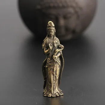Небольшая антикварная китайская бронзовая подвеска буддизма Квань-инь Гуань Инь Бодхисаттва