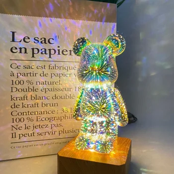 Медведь Настольная лампа USB Плагин RGB Маленькая ночная лампа Декоративная лампа Светящийся 3D Трехмерный фейерверк Медведь