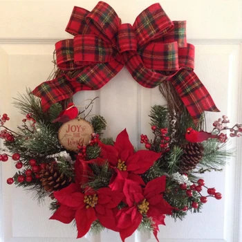 Новый Рождественский венок для входной двери Рождественский Дверной венок, украшения из красных шариков для дверной оконной накидки, Рождественские украшения в помещении и на открытом воздухе