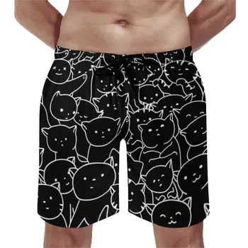 Пляжные шорты с рисунком Кавайного кота, повседневные плавки, Котята, собирающие огромную кучу милых кошек, Мужские быстросохнущие Модные пляжные короткие штаны