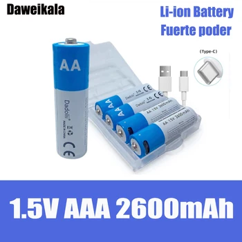 Литий-ионный аккумулятор USB большой емкости 1,5 В AA 2600 МВтч для мыши с дистанционным управлением, маленький вентилятор, аккумулятор для электрической игрушки + кабель
