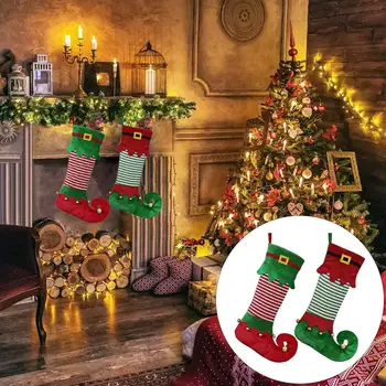 Рождественский чулок с эльфом Большой емкости, Очаровательное праздничное украшение многоразового использования, Рождественская елка, Детский подарок, сумка для конфет, Подвесной носок, Подвеска Pa