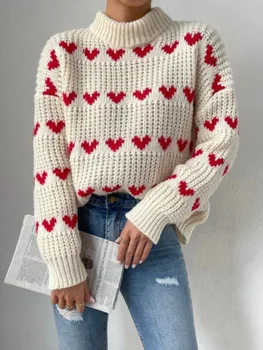 Весенне-осенний пуловер свитер новый свободный женский жаккардовый свитер love