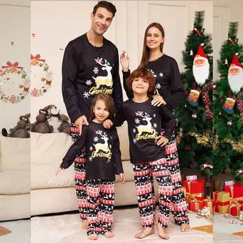 Новогодняя одежда для семьи для взрослых и детей, семейные пижамы с принтом оленя, Зимний Рождественский комплект пижам для семьи, семейный образ