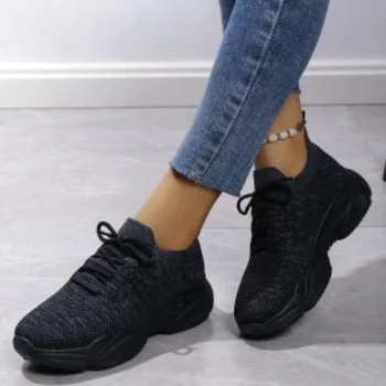 Новые женские кроссовки, модные туфли на платформе со шнуровкой, размер 43, сетчатая повседневная спортивная обувь, женская вулканизированная обувь