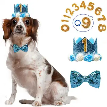 1 комплект, привлекающая внимание шляпа с короной принцессы, блестящий визуальный эффект, Декоративная фетровая шляпа с короной принцессы для собак с воротником-бантом