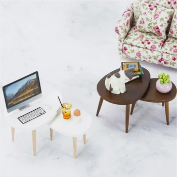 1 комплект 1:12 Миниатюрный кукольный домик, треугольный журнальный столик, Компьютерный стол, модель чайного столика, Мебель для гостиной, Игрушка для домашнего декора