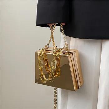 Металлическая сумка Золотая Серебряная коробка из ПВХ, дизайнерская сумка для вечеринки, вечерний клатч, дизайнерские сумки через плечо на цепочке, кошельки и сумочки