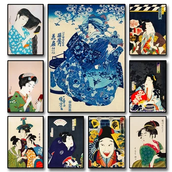 Плакаты японской культуры и принты Фрески Японское художественное оформление гостиной Восточный дом Винтажное искусство Холст Картины без рамы