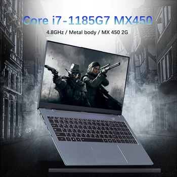 Новый Игровой Ноутбук 11-го поколения Intel Core i7 1185G7 NVIDIA MX450 2G 15,6-дюймовый Ноутбук с отпечатками пальцев Win10/11 AX WiFi 6 BT 5,2