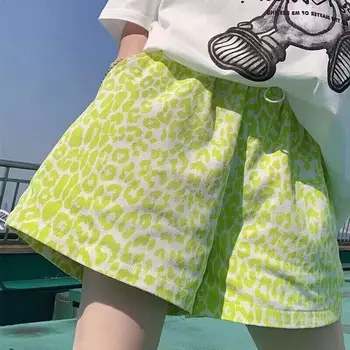 Летний тренд свободные леопардовые шорты женщины повседневная мода печати Высокая талия широкие брюки Женская одежда Все-матч