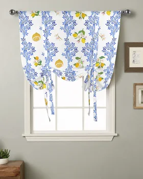 Винтажные Листья Лимонного цветка, Карниз для кухни, Карманные шторы для домашнего декора, Маленькое окно, Римские шторы на завязках.