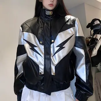 Кожаная куртка-бомбер, Женская Мужская Короткая Мотоциклетная куртка из искусственной кожи в стиле пэчворк, женская Винтажная Велосипедная модная верхняя одежда 2023, Осенняя уличная одежда