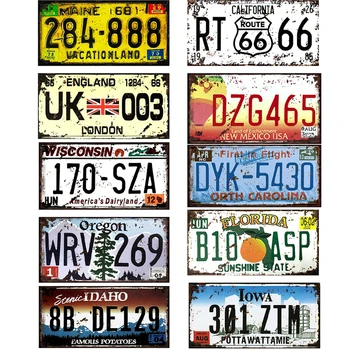 Металлический знак с номерным знаком автомобиля в Великобритании, США, Техас, винтажные плакаты, художественная роспись стен, ретро-бар, паб, гараж, жестяные вывески, металлический декор