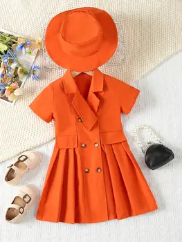 Летний костюм с коротким рукавом, юбка оранжевого цвета, платье для девочки