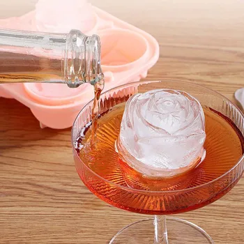 Розовые Формы Для Льда 3D Большие Лотки Для Кубиков Льда Делают 4 Гигантских Милых Ледяных Шарика В Форме Цветка Из Силиконовой Резины Fun Big Ice Ball Maker для Виски