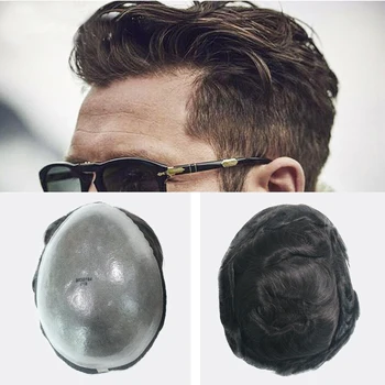 Мужской парик Hywel Skin Толщиной 0,12-0,14 мм, мужской Капиллярный протез, Прочный Парик из натуральных человеческих волос, завязанный узлом