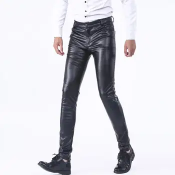 Мужские мягкие брюки Стильные мужские брюки из искусственной кожи приталенного кроя, мягкие дышащие, с карманами для уличной одежды, клубной мотоциклетной моды