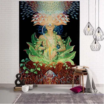 Психоделические фигурки, гобелен, мандала, настенная карта Таро в стиле хиппи бохо, кавайная фэнтезийная домашняя настенная декорация, фоновая ткань