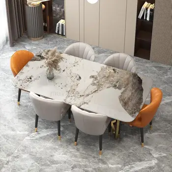 Дизайн обеденного стола и стульев с мраморной столешницей Ресторан для большой семьи Современная минималистичная мебель Muebles De La Sala Мебель для гостиной FGM