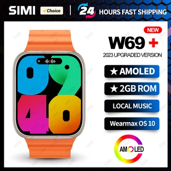 W69 + AMOLED Смарт-часы Ultra Men 49mm ECG NFC Smartwatch 2GB ROM Local Music Dynamic Island для Android IOS PK Hello Watch 2023
