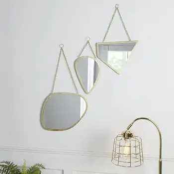 Набор зеркал для настенного декора из 3 предметов с геометрическим золотым креплением