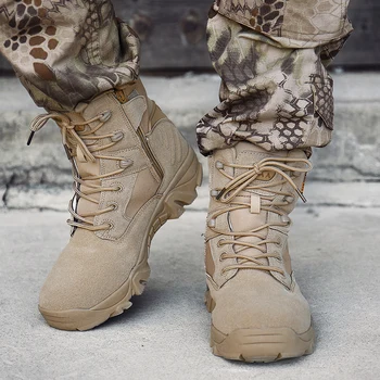 Зимние осенние мужские военные ботинки, качественные ботильоны для тактического боя в пустыне, Армейская рабочая обувь, кожаные зимние ботинки