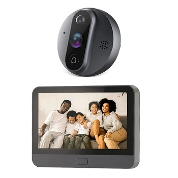 Smart Tuya 1080P Wifi Дверной Звонок Камера-Глазок Пластиковая 4,3-Дюймовая PIR FHD Инфракрасная Для Alexa Google