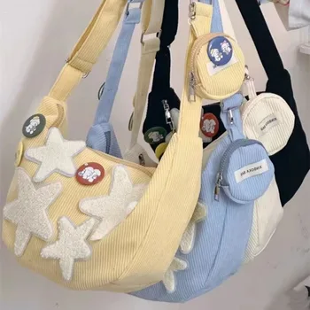MBTI, милая женская сумка-мессенджер, вельветовая модная винтажная сумка-бродяга в стиле пэчворк со звездами, осенне-зимняя женская сумка