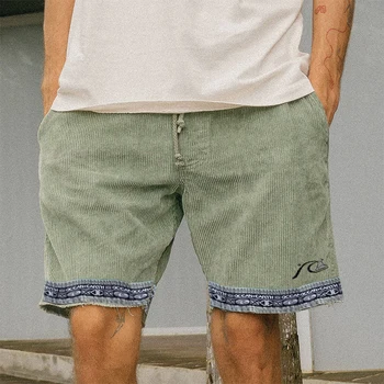 Повседневные Модные вельветовые шорты в стиле пэчворк, мужские Весенне-летние Модные пляжные короткие брюки с завязками, мужская уличная одежда для отдыха