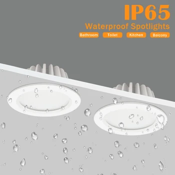 Светодиодный светильник IP65, Водонепроницаемые встраиваемые Потолочные точечные светильники, Гостиная Лампа, Скандинавское Освещение для кухни, ванной Комнаты, Точечные светильники AC90-260v