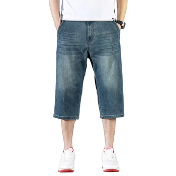 Mcikkny Хип-хоп Карго Повседневные джинсовые шорты Мужские Свободные Прямые синие джинсовые шорты Плюс Размер 29-44