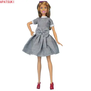Серое клетчатое платье с коротким рукавом для куклы Барби, модные платья принцессы для куклы Барби 1: 6, аксессуары для кукольных домиков BJD, детские игрушки