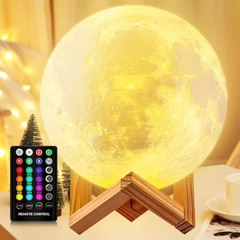 Креативный Лунный светильник, двухцветный, 16-цветной Перезаряжаемый светодиодный сенсорный пульт дистанционного управления, 3D Лунный ночник, подарок на День рождения