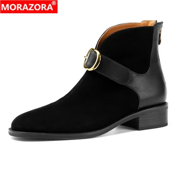 MORAZORA / 2023, Новые замшевые ботинки, женские осенне-зимние ботильоны на молнии, женские ботинки в стиле Вестерн, женская обувь в стиле ретро