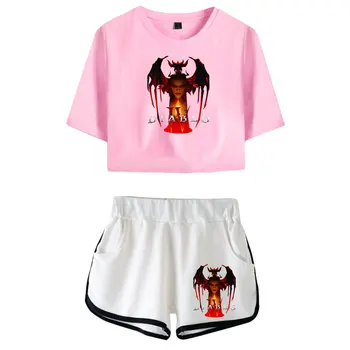 D iablo IV облегающие укороченные комплекты с обнаженным животом, короткая футболка с принтом, комплекты для спортзала, уличная одежда, брюки, женская гавайская футболка