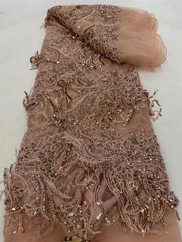 Роскошная Африканская тюлевая кружевная ткань для жениха, расшитая бисером, 2023, высококачественная вышивка, французская сетка, тюлевое кружевное вечернее платье F0913