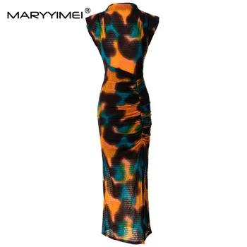 MARYYIMEI; Новое весенне-летнее модное женское элегантное платье без рукавов с принтом; Сексуальные облегающие платья с разрезом на ягодицах.