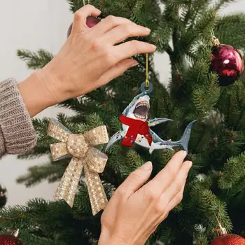 Рождественский декор в форме акулы, Рождественские украшения, Легкая подвеска, Деревянные елочные украшения для дома, подвесные украшения