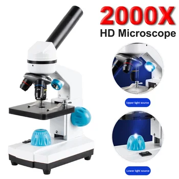Профессиональный биологический микроскоп 2000X Биологические Образовательные микроскопы Двойная система освещения Научный эксперимент Подарок