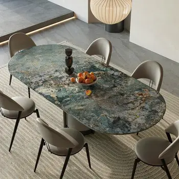 Простой кухонный стол с зеленым глянцевым лаком для выпечки, настольный обеденный стол с прочным каркасом из углеродистой стали и массивной деревянной столешницей в форме прямоугольника
