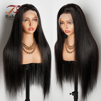 Плотность 250%, 30-дюймовые прямые парики на кружеве Remy, парик из человеческих волос для женщин, натуральный цвет, Прозрачная кружевная застежка, парики Bobbi