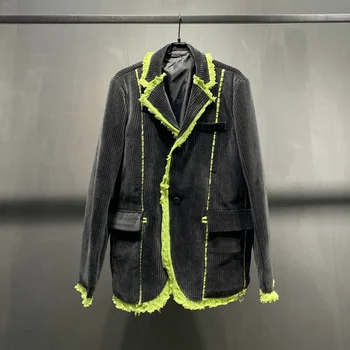 Стильный Вельветовый шерстяной пэчворк с нишевым дизайном, мужской костюм, пальто, Высококачественные Элегантные уличные модные куртки 2024 года, блейзер 21F1335