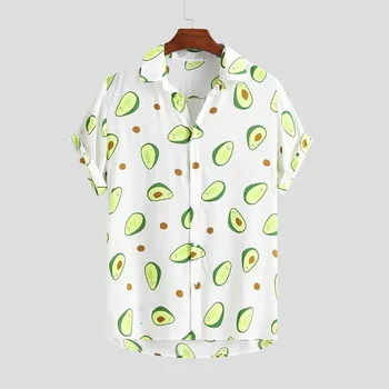 2023 Летние Гавайские рубашки Мужские из 100% хлопка с забавным принтом Авокадо Рубашка с коротким рукавом fpr Мужская Удобная одежда