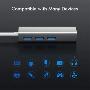 Адаптер USB-концентратора Без драйвера Адаптер-разветвитель Подключи и играй Передача данных USB3.0 Type-C к адаптеру локальной сети Ethernet RJ45