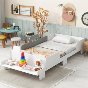 Кровать в форме автомобиля со скамейкой белого цвета, прочная, легко монтируется, подходит для мебели для спальни