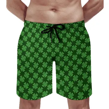 Спортивные шорты Leaf Clover Shamrock в День Святого Патрика, винтажные пляжные короткие штаны, мужские дизайнерские спортивные шорты для серфинга, Удобные пляжные плавки