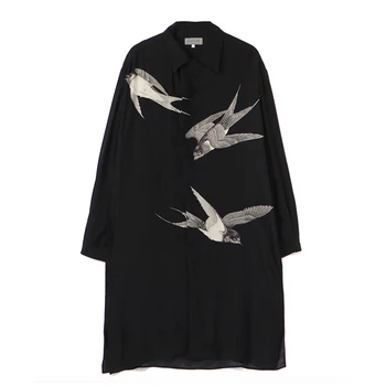 Рубашка Yohji Yamamoto 21aw, Нашивка на спине с принтом ласточки в темном стиле, мужские повседневные топы