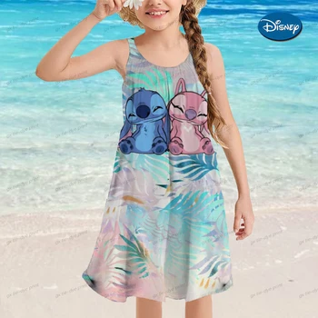 Детское платье для девочек с рисунком Disney, Летние Детские платья на подтяжках, детские костюмы, пляжная одежда, одежда для маленьких девочек.