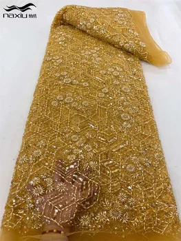 Madison-Новейшая Африканская сетчатая кружевная ткань для жениха, высококачественное бисерное кружево, французские блестки Кружевная ткань для шитья, Нигерия, 2023 г.